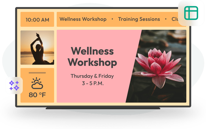 Digital signage promoting a wellness workshop