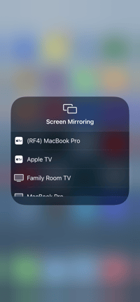 AirPlay receiver menu on iPhone