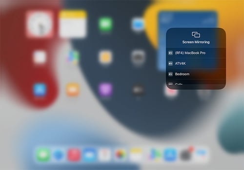 iPad AirPlay receivers list in Control Center