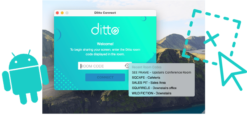 Ditto Connect app showing recently entered Ditto room codes