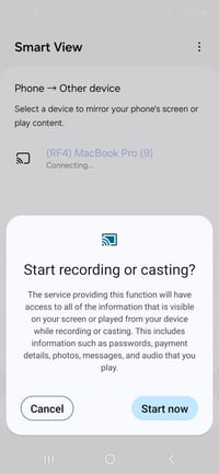 Galaxy S24 recording and casting permissions