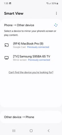 Samsung Smart View Receiver List on Galaxy S24 Phone