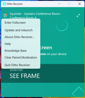 Ditto Windows Receiver app menu