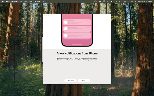 iPhone Mirroring Allow Notifications Prompt