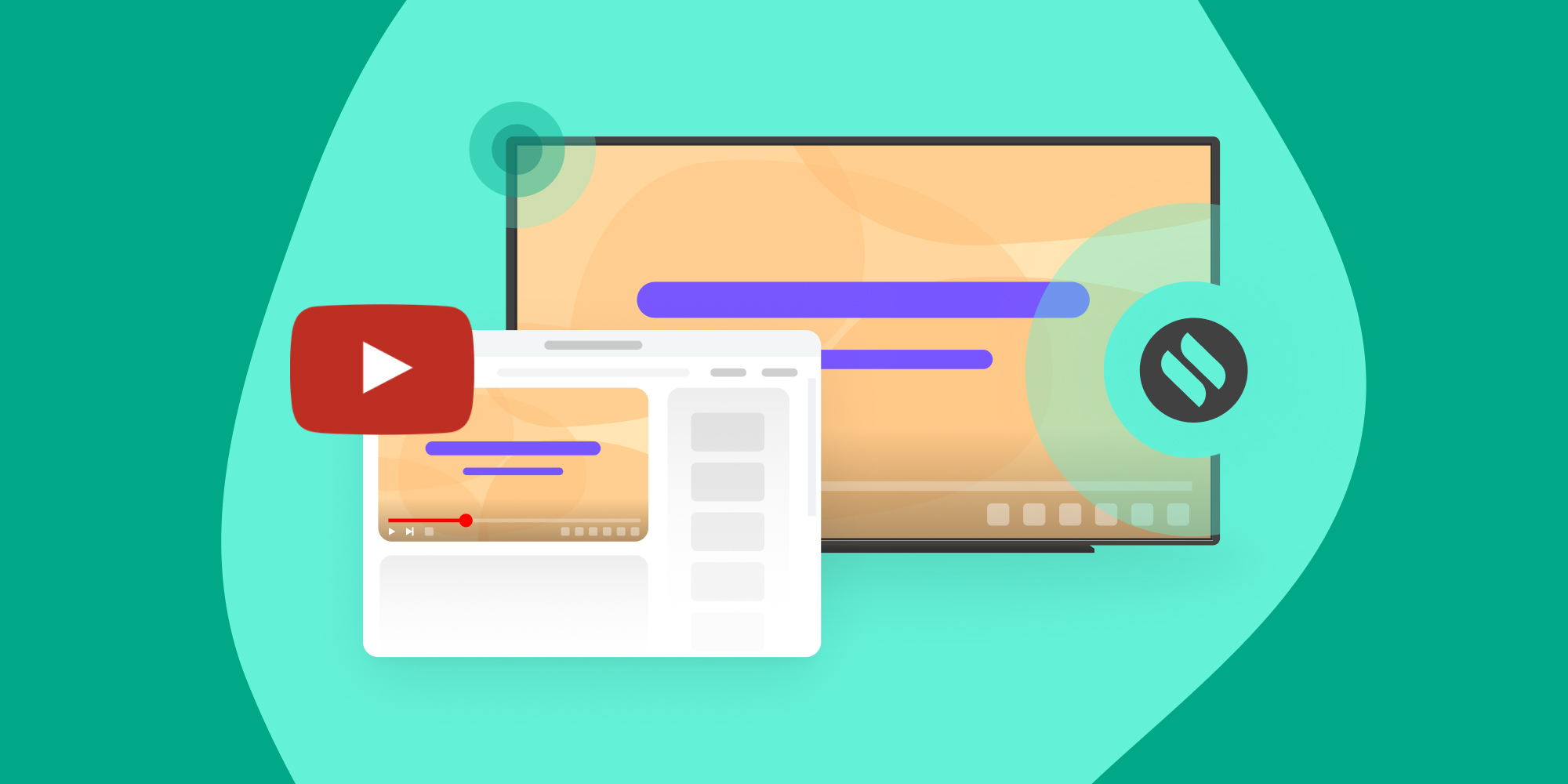 Two screens showing a YouTube video being streamed from one to the other with the YouTube and Ditto logos on top