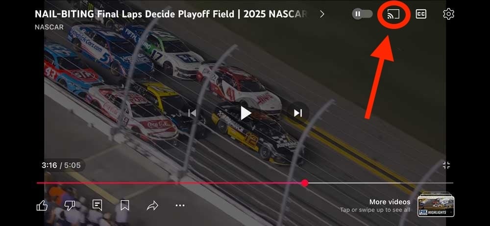 A YouTube video with the video streaming icon highlighted