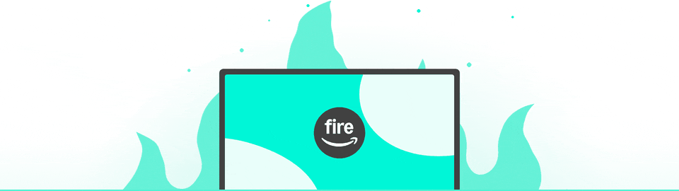 Fire TV logo in the center of a screen with teal flames surrounding the screen