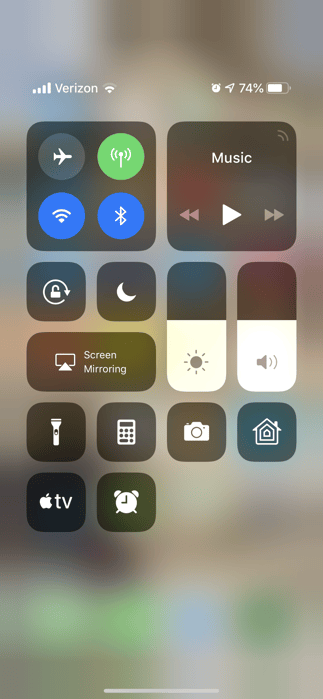 iPhone XS Max Control Center