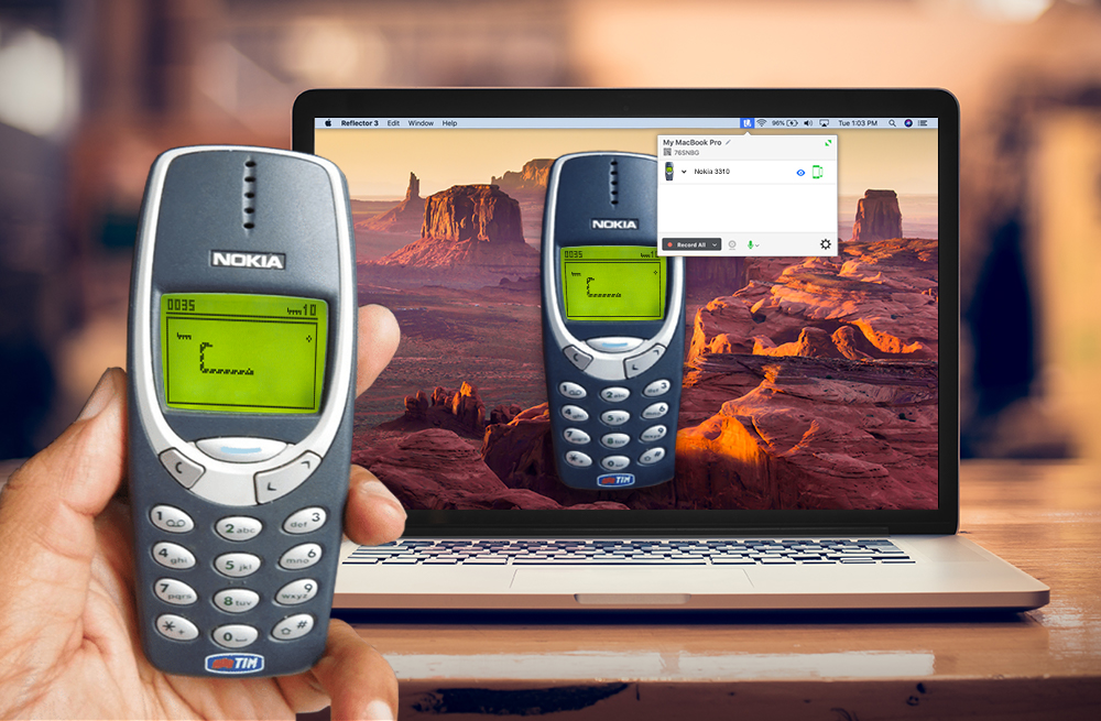 Nokia 3310 mirrored to computer