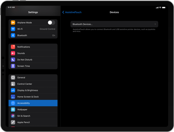 iPad Bluetooth Devices list