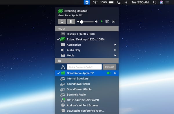 AirParrot menu receiver name