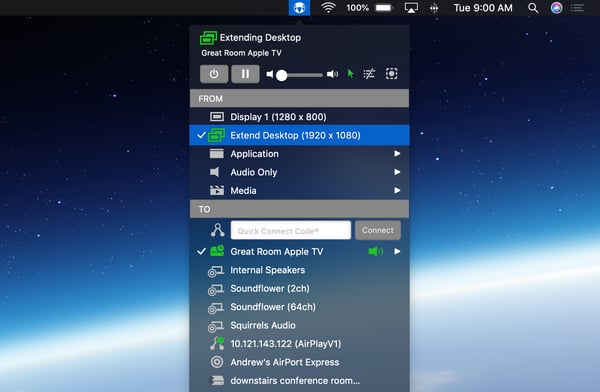 AirParrot menu extend desktop