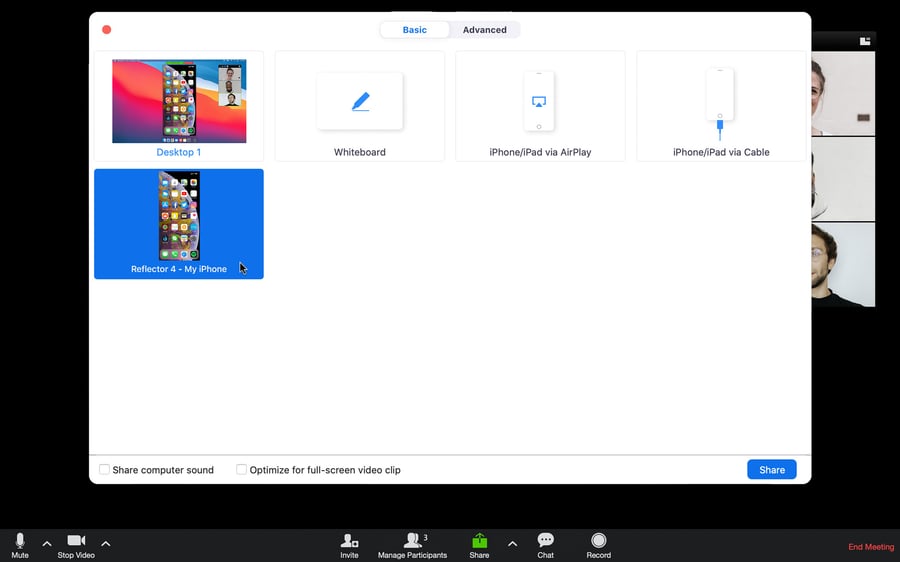 Zoom share phone screen option