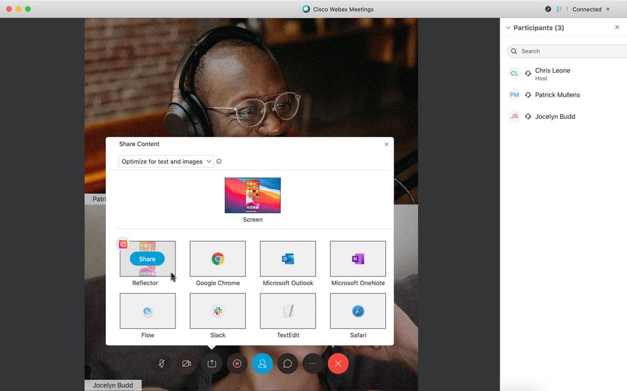 Cisco Webex share phone screen option