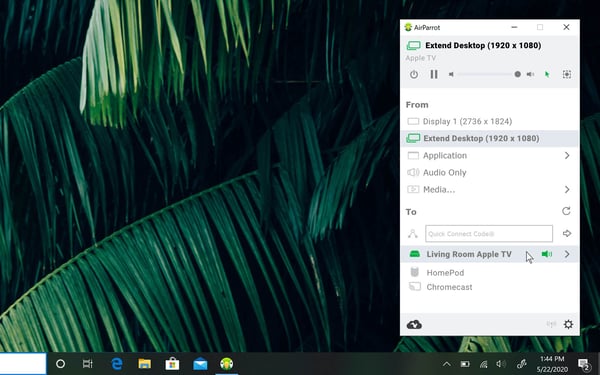 AirParrot extend desktop to TV menu