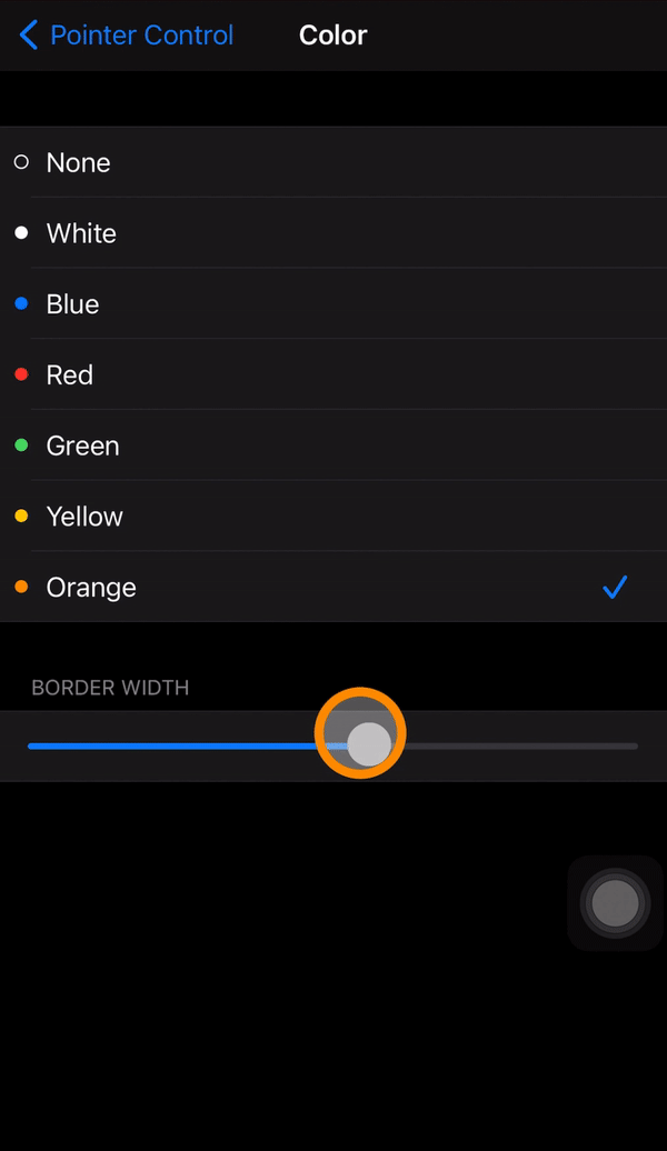 iPhone changing Bluetooth mouse pointer border width