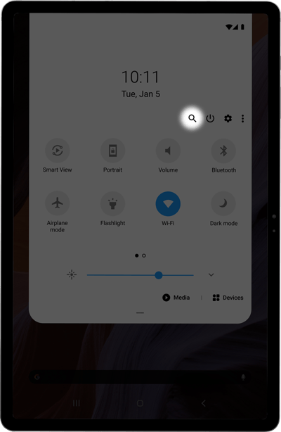 Samsung Galaxy Tab Quick Settings Search