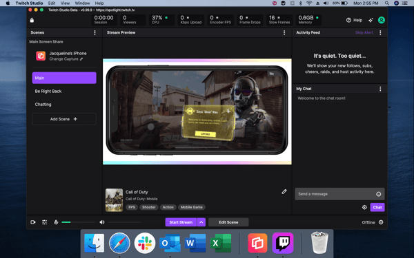 Twitch Studio — mobile game is in the stream preview