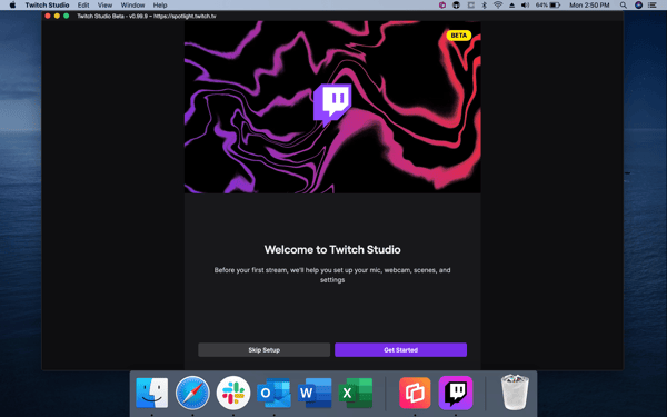 Twitch Studio welcome page