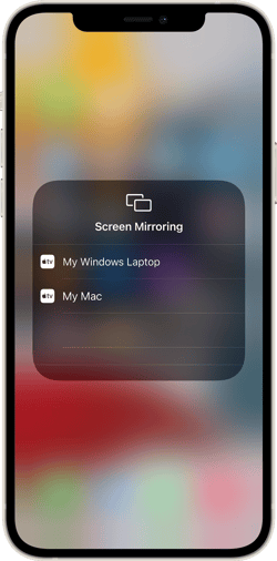 iPhone Screen Mirroring menu