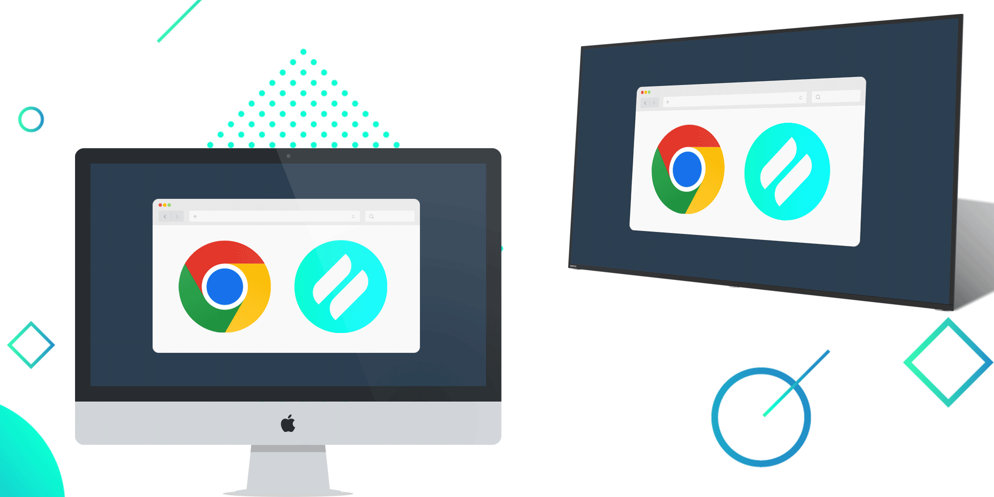 Ditto and Chrome logos on a computer and TV