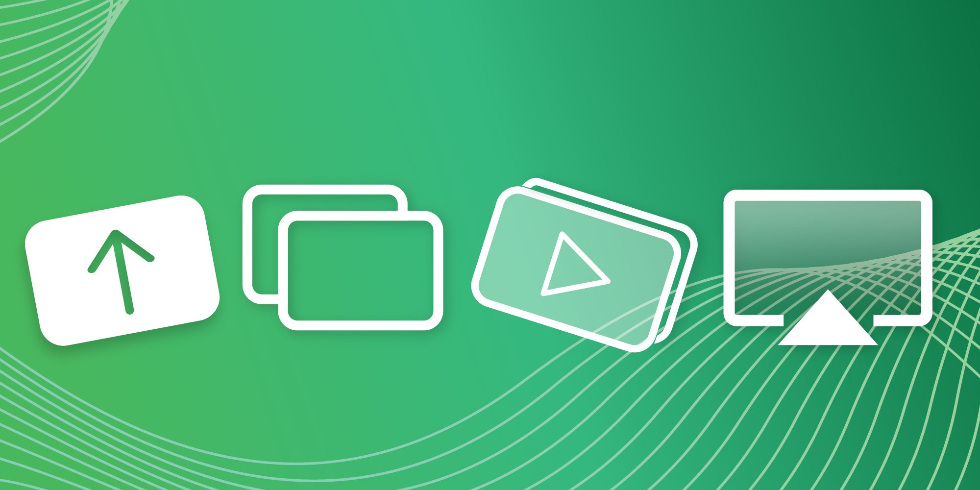 Icons for media streaming, screen mirroring, casting and screen sharing on a green background